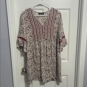 Chic Boho Mini Dress - Red and Cream